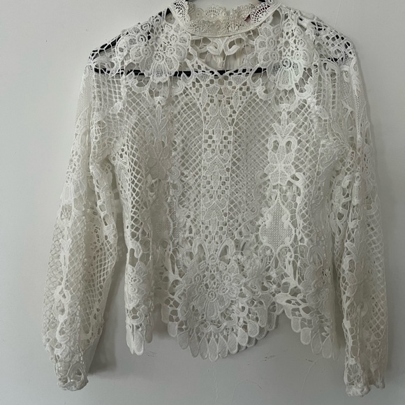 Jealous Tomato Tops - Jealous Tomato Cream Lace Mandarin Collar Blouse